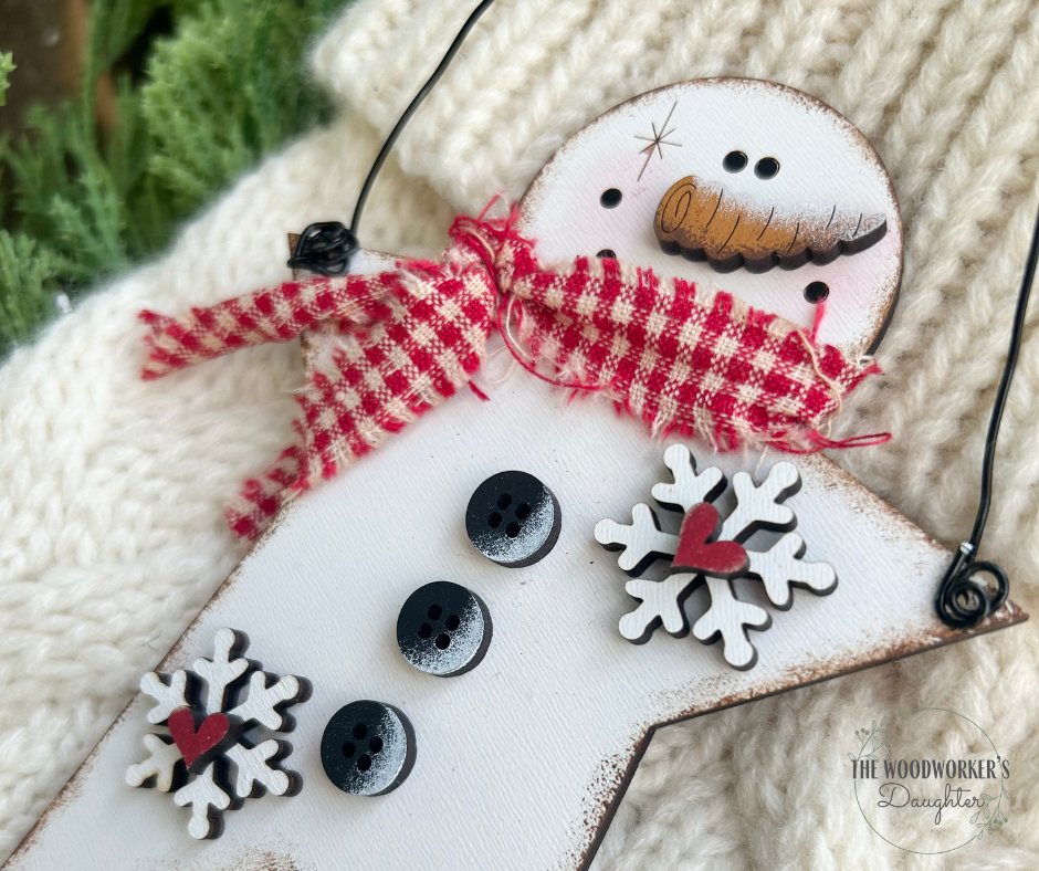 Primitive Snowman Star Wood Ornament