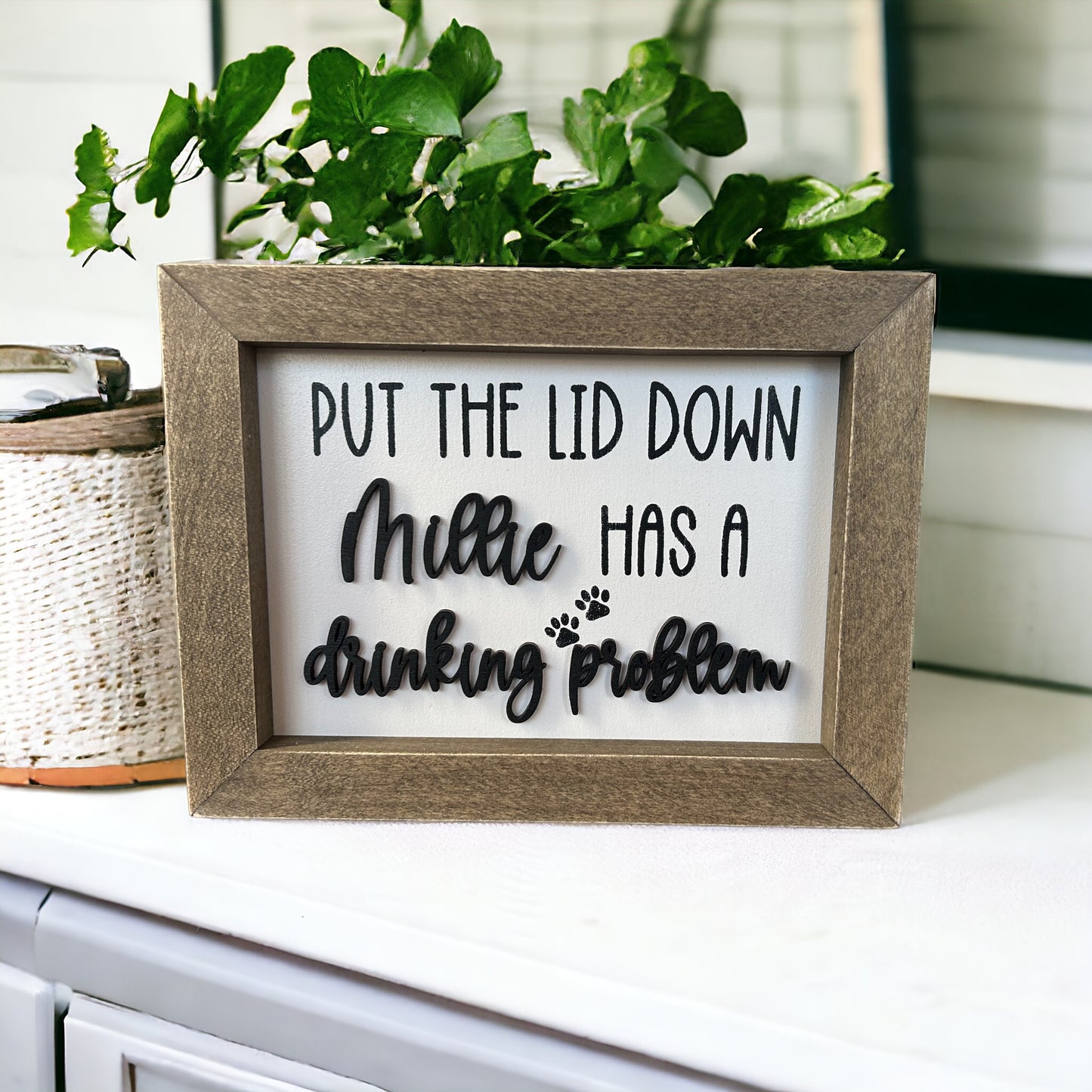 Put The Lid Down The Dog Has A Drinking Problem Funny Bathroom Wood Sign