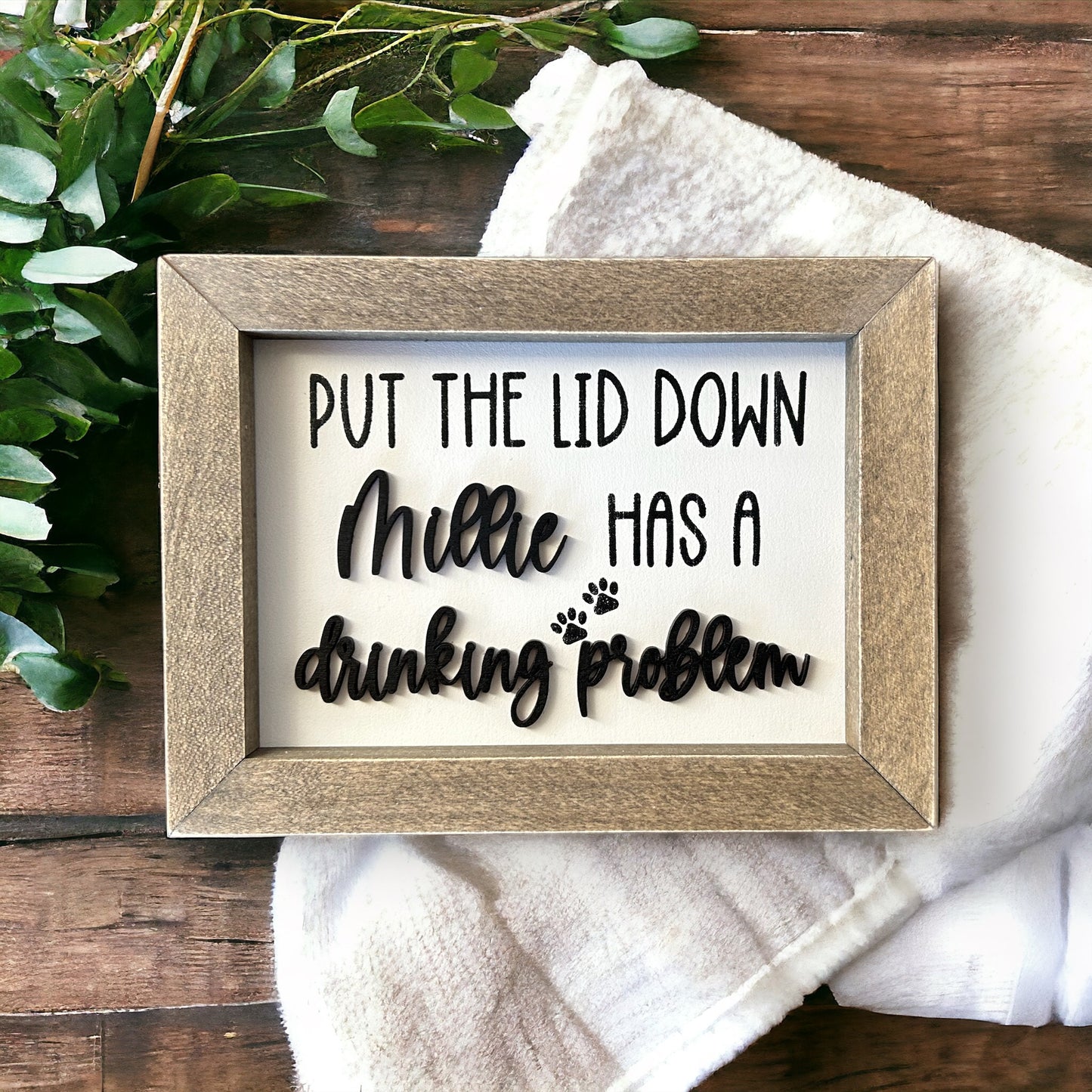 Put The Lid Down The Dog Has A Drinking Problem Funny Bathroom Wood Sign
