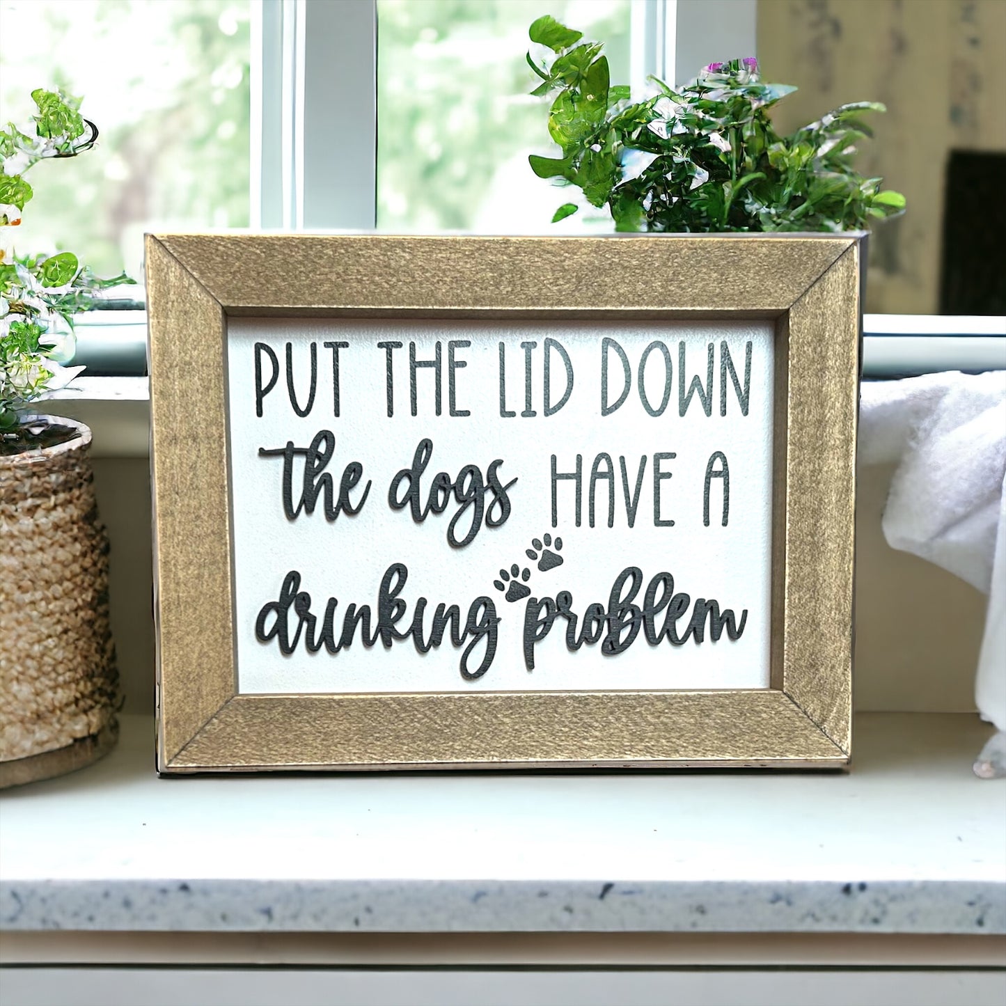 Put The Lid Down The Dog Has A Drinking Problem Funny Bathroom Wood Sign