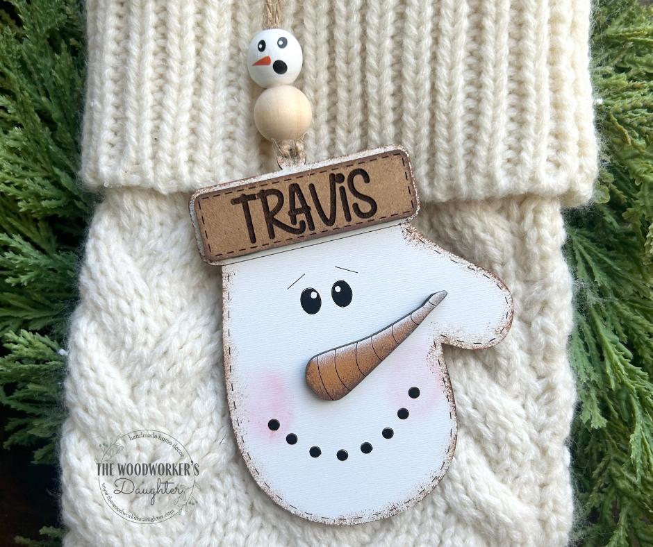 Personalized Snow-Mitten Wood Ornament