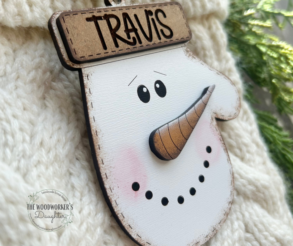 Personalized Snow-Mitten Wood Ornament