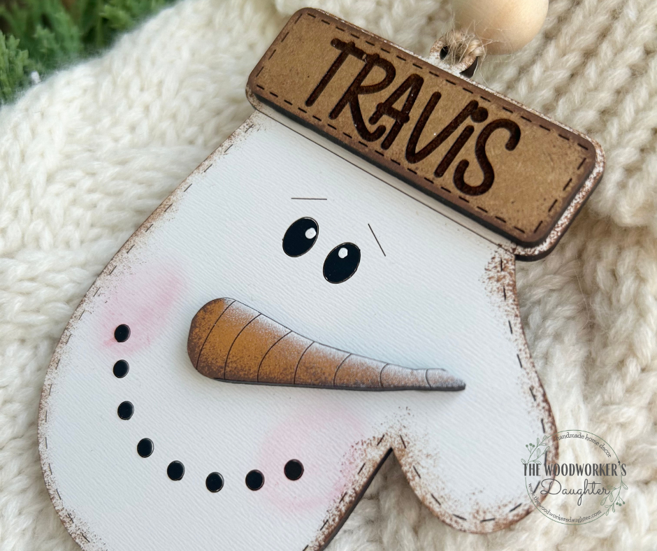 Personalized Snow-Mitten Wood Ornament