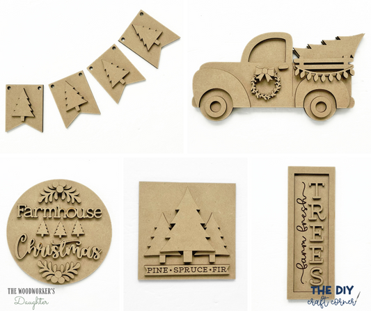 Farmhouse Christmas Tiered Tray Set – Wood Cuts