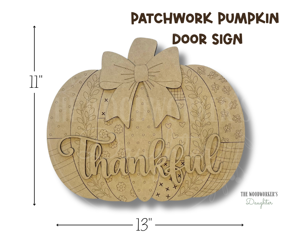 Patchwork Pumpkin Door Sign– Wood Cuts