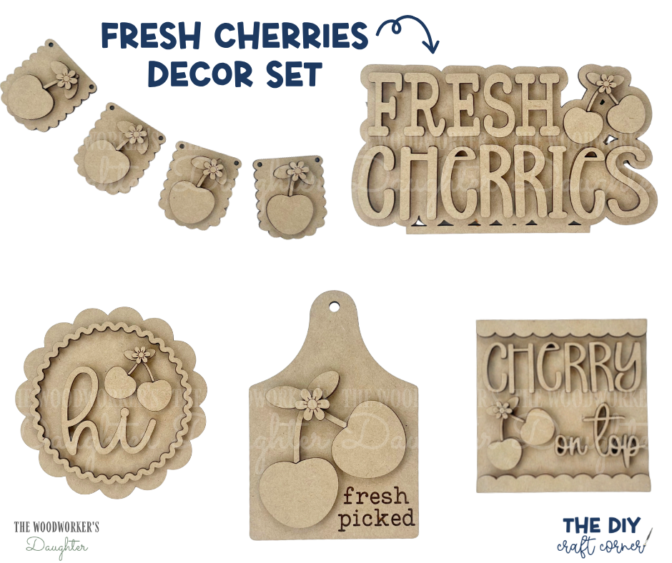 Fresh Picked Cherries Tray Decor Set – Wood Cuts