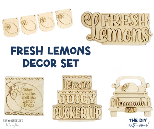 Fresh Lemon Tray Decor Set – Wood Cuts