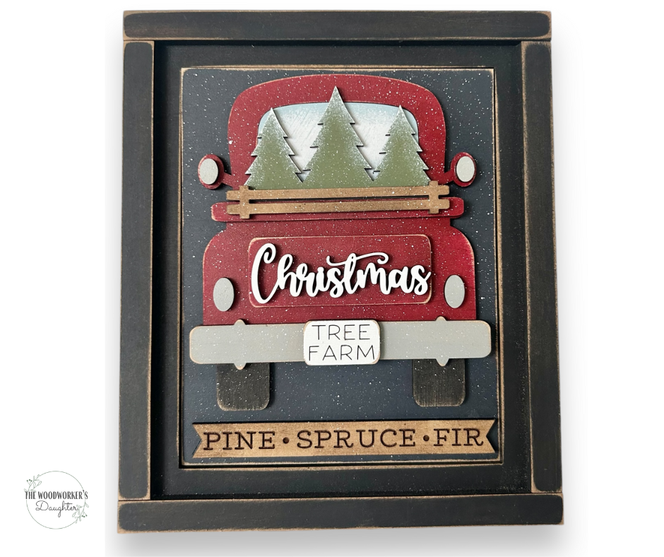 Christmas Farmhouse Truck Insert for Interchangeable Farmhouse Frame