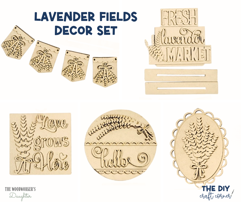 Lavender Fields Tray Decor Set – Wood Cuts