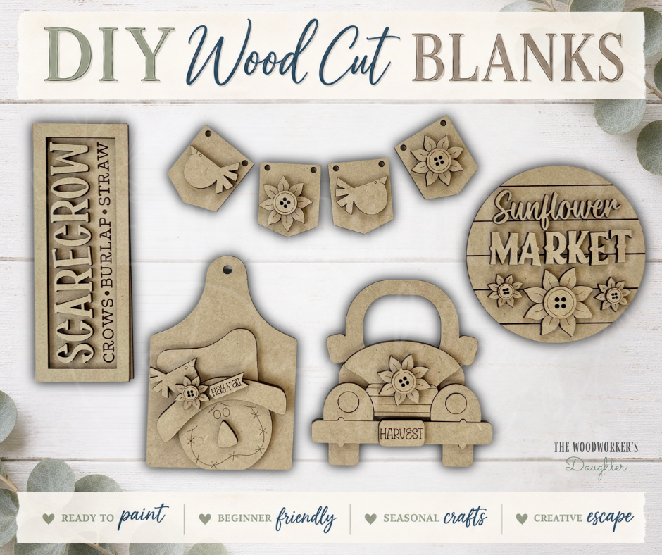 Sunflower Market Tray Decor Set – Wood Cuts