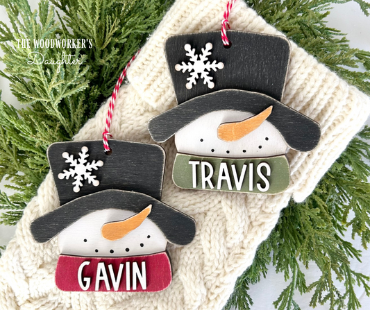 Personalized Snowman Wood Ornament