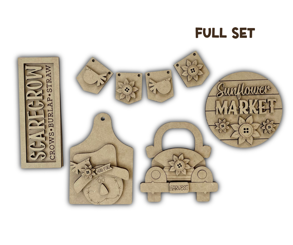 Sunflower Market Tray Decor Set – Wood Cuts