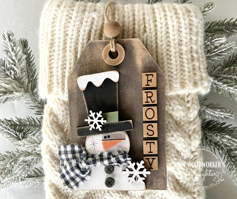 Primitive Frosty Snowman Tag and Gift Card Holder