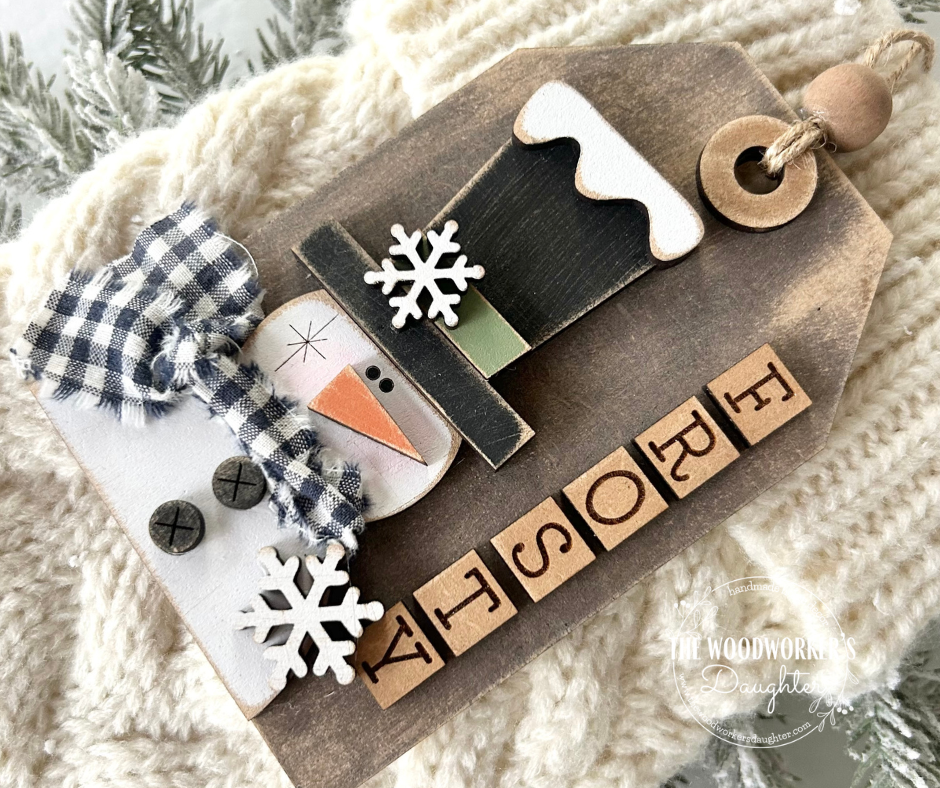 Primitive Frosty Snowman Tag and Gift Card Holder