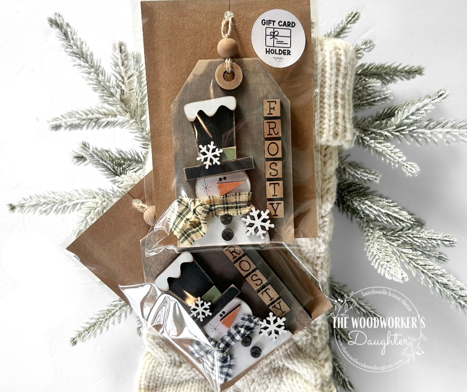 Primitive Frosty Snowman Tag and Gift Card Holder