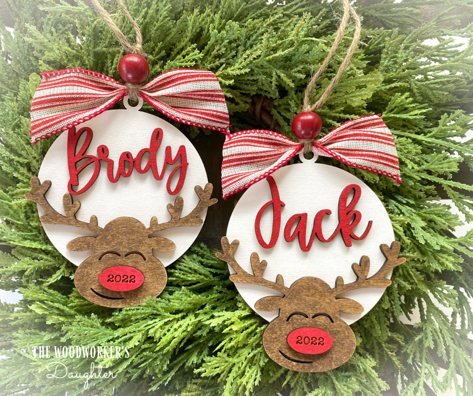 Personalized Reindeer Wood Ornament