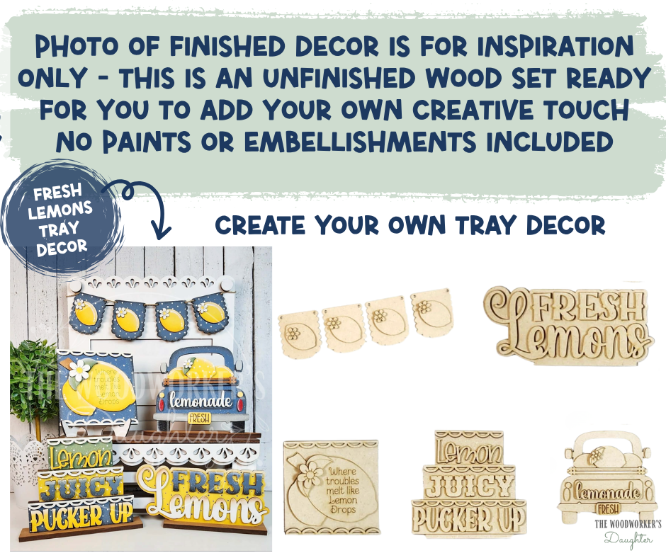Fresh Lemon Tray Decor Set – Wood Cuts