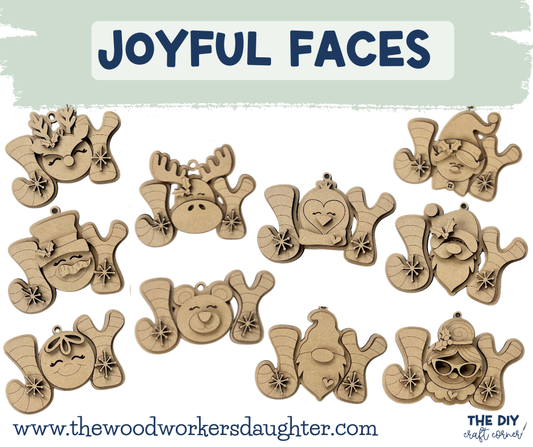 Joyful Faces Ornaments - Wood Cuts