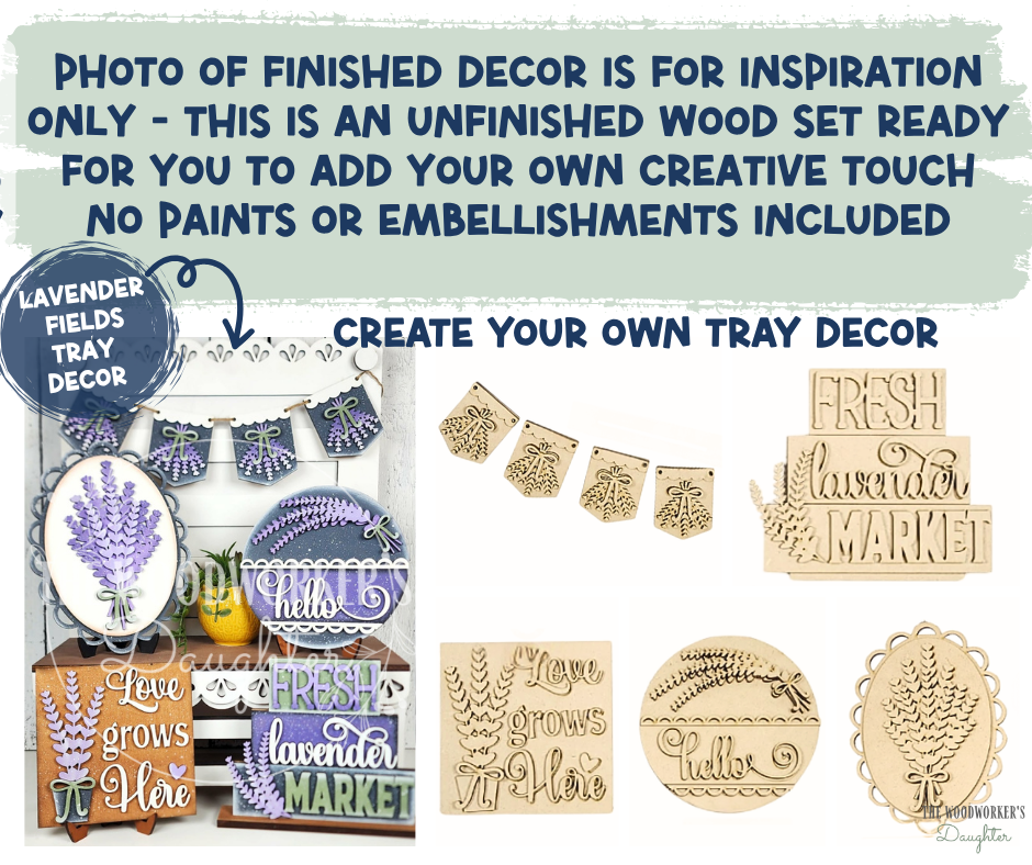 Lavender Fields Tray Decor Set – Wood Cuts