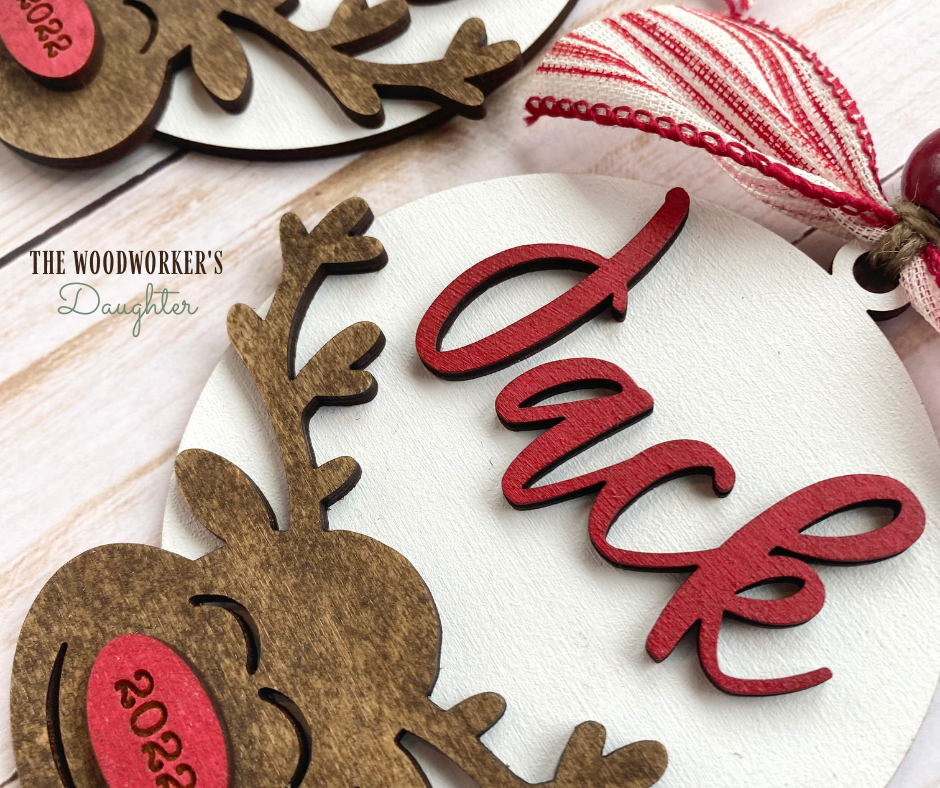 Personalized Reindeer Wood Ornament