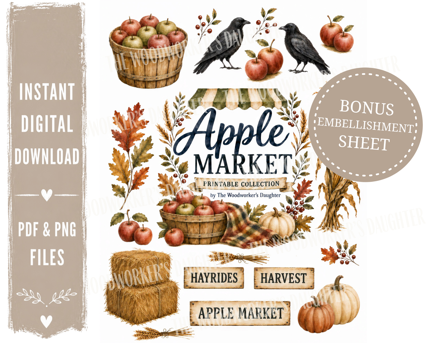 Apple Market Printable Collection | Apple Graphics for Wood Crafts, Decoupage & DIY Decor