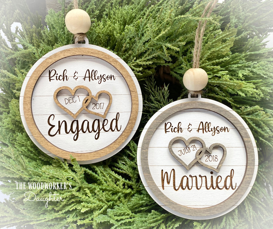 Personalized Engaged Married Wood Ornament