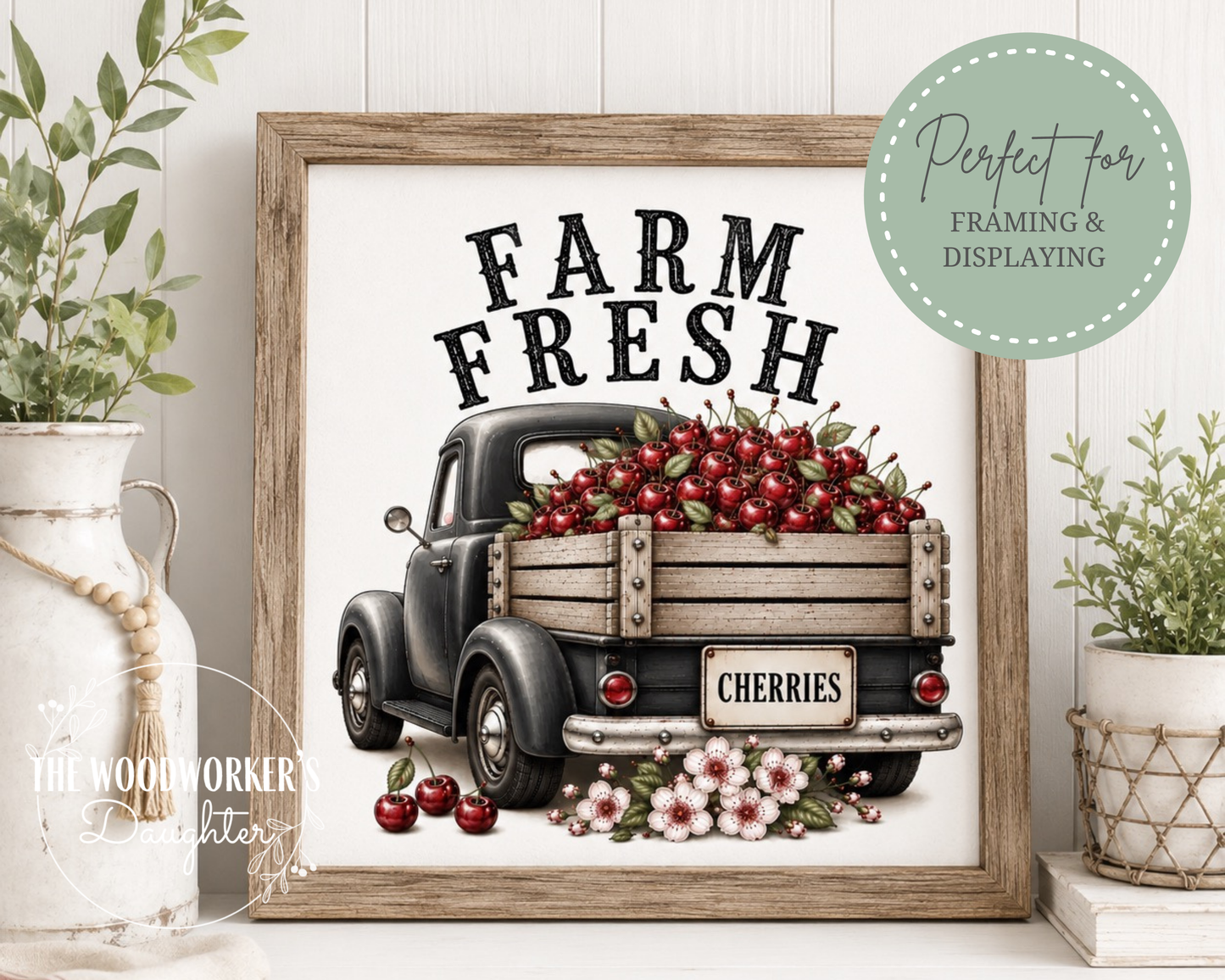 Cherries & Check Farmhouse Printable Collection | Cherry Graphics for Wood Crafts, Decoupage & DIY Decor