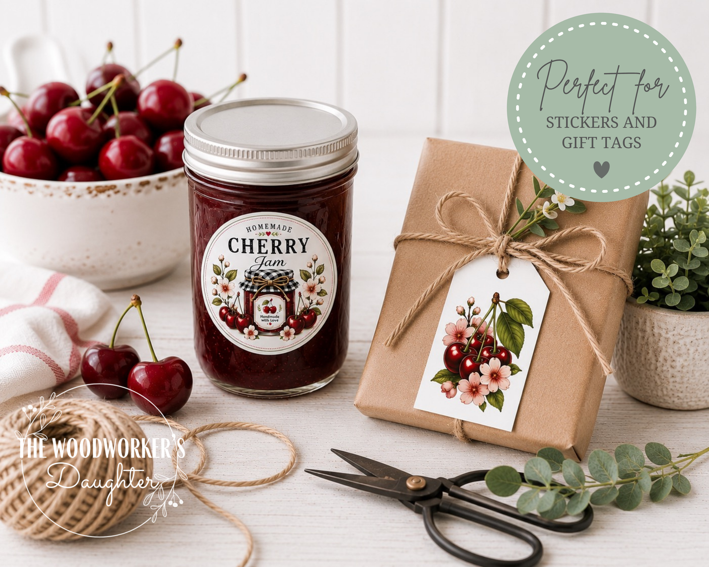 Cherries & Check Farmhouse Printable Collection | Cherry Graphics for Wood Crafts, Decoupage & DIY Decor