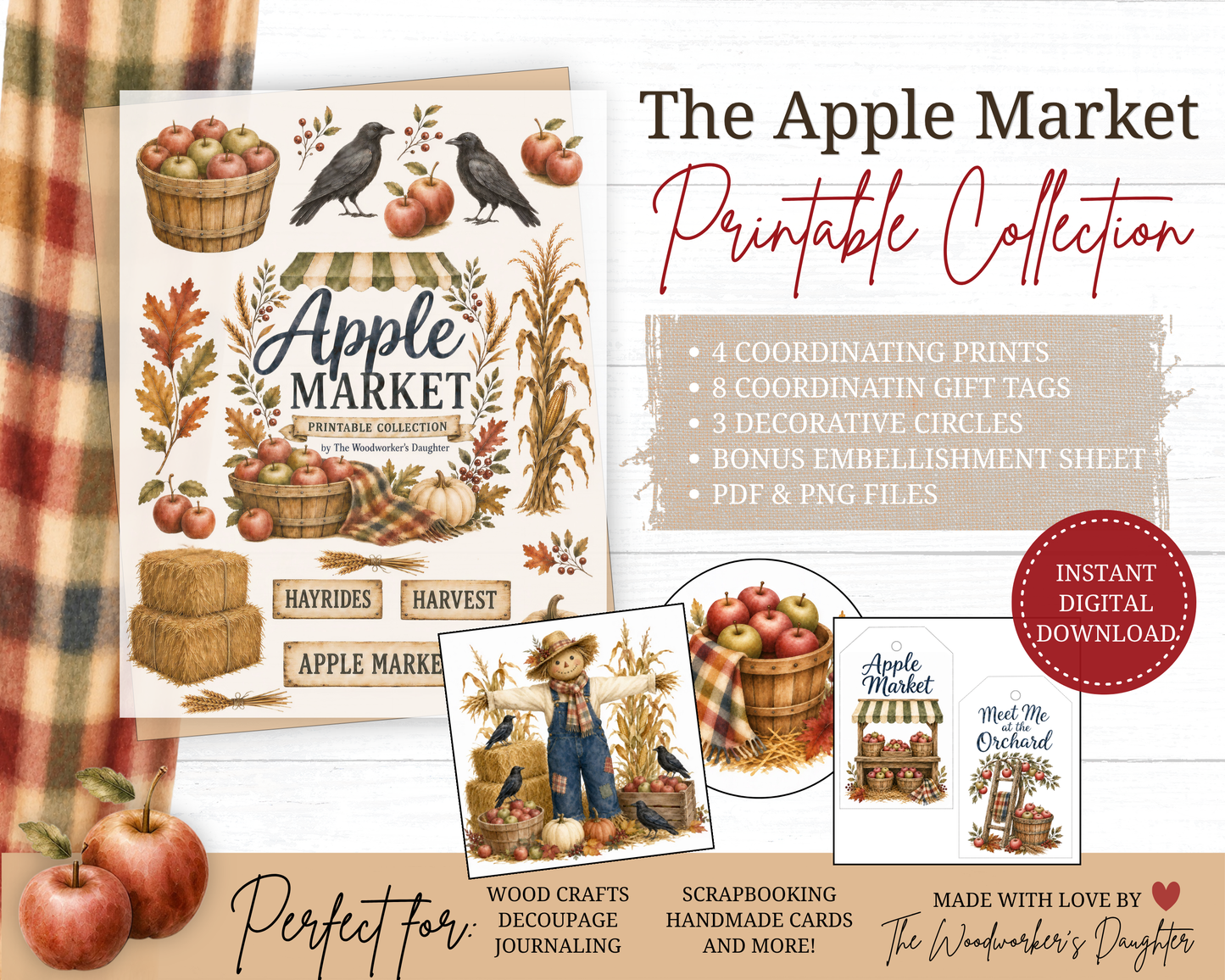 Apple Market Printable Collection | Apple Graphics for Wood Crafts, Decoupage & DIY Decor