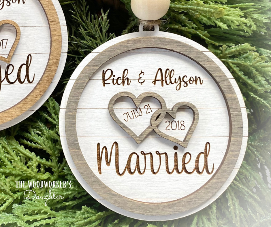 Personalized Engaged Married Wood Ornament