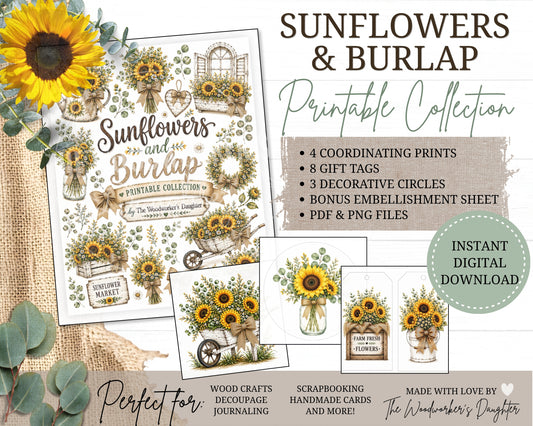 Sunflower Market Printable Collection | Sunflower Graphics for Wood Crafts, Decoupage & DIY Decor