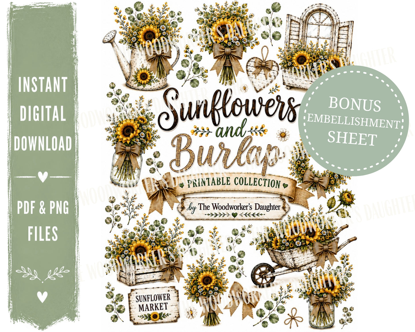 Sunflower Market Printable Collection | Sunflower Graphics for Wood Crafts, Decoupage & DIY Decor