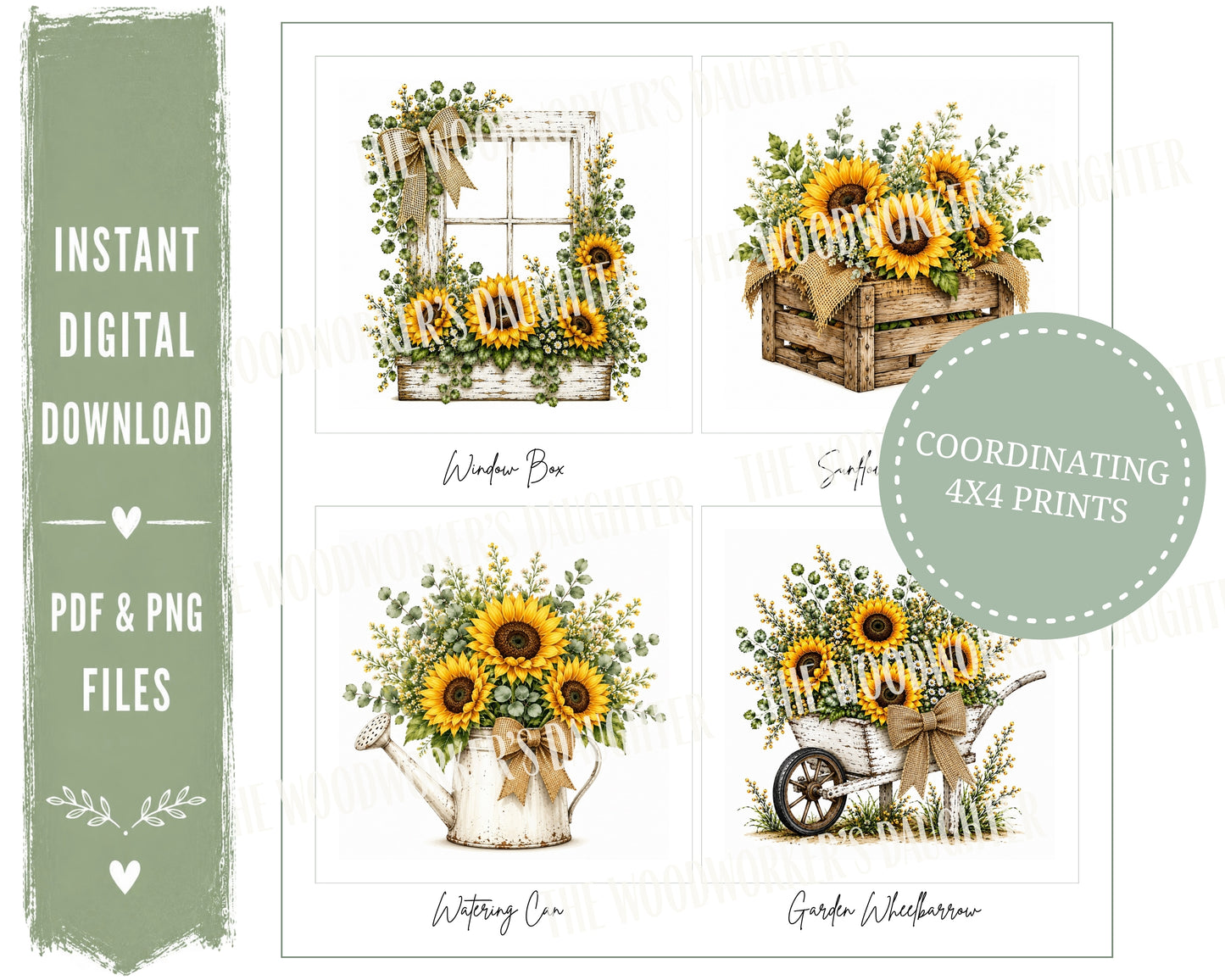 Sunflower Market Printable Collection | Sunflower Graphics for Wood Crafts, Decoupage & DIY Decor