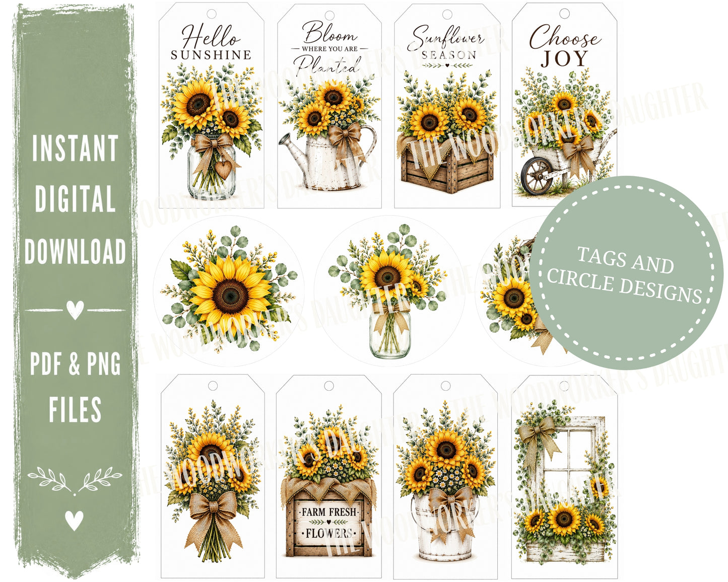 Sunflower Market Printable Collection | Sunflower Graphics for Wood Crafts, Decoupage & DIY Decor